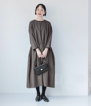 配色ギャザーワンピース(グレー-0)