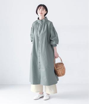 コットンツイルダンプエアタンブラースタンドカラーギャザーコート