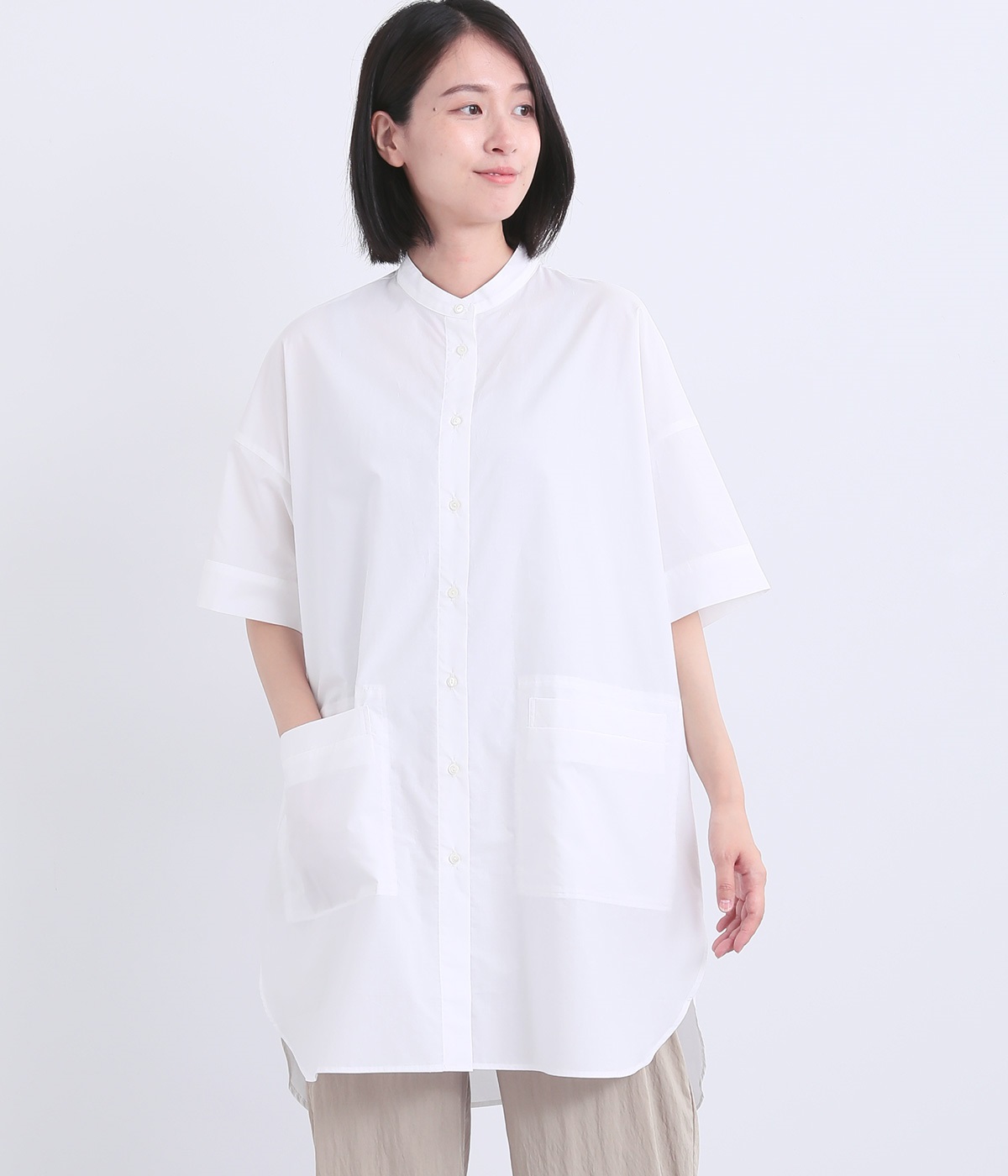 コットン バンドカラーロングシャツ（DIARIES）の商品詳細