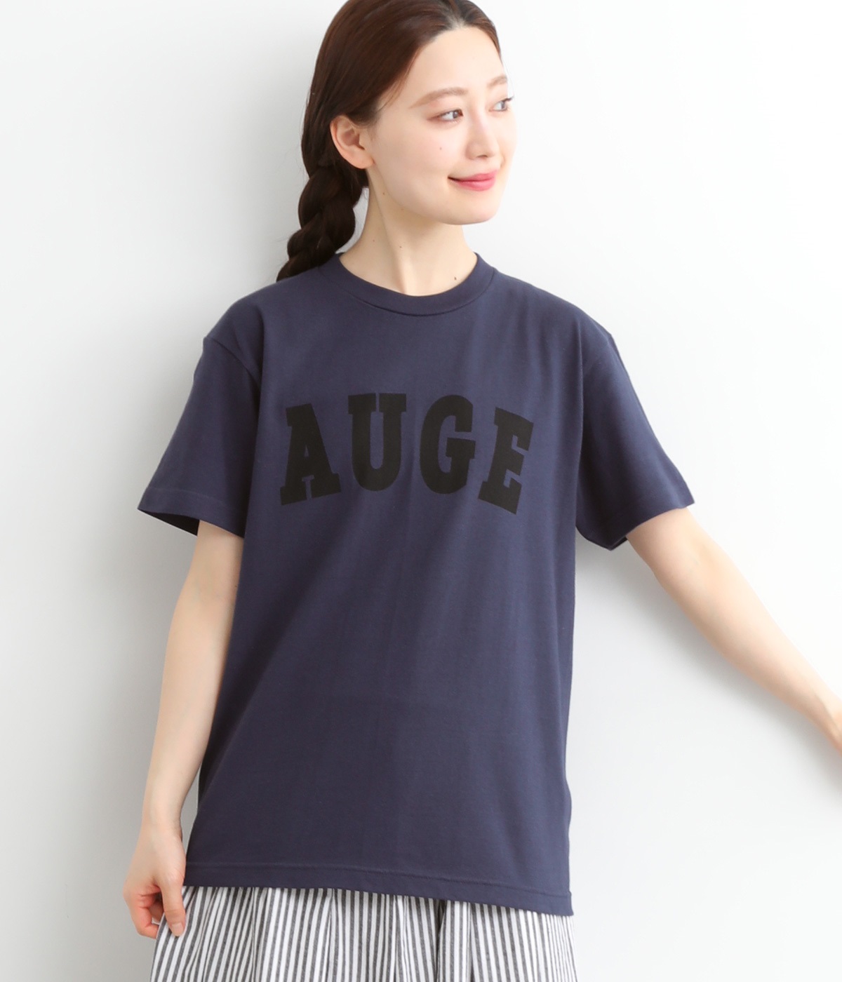 コットン プリント【AUGE】Tシャツ(ネイビー-ONESIZE)