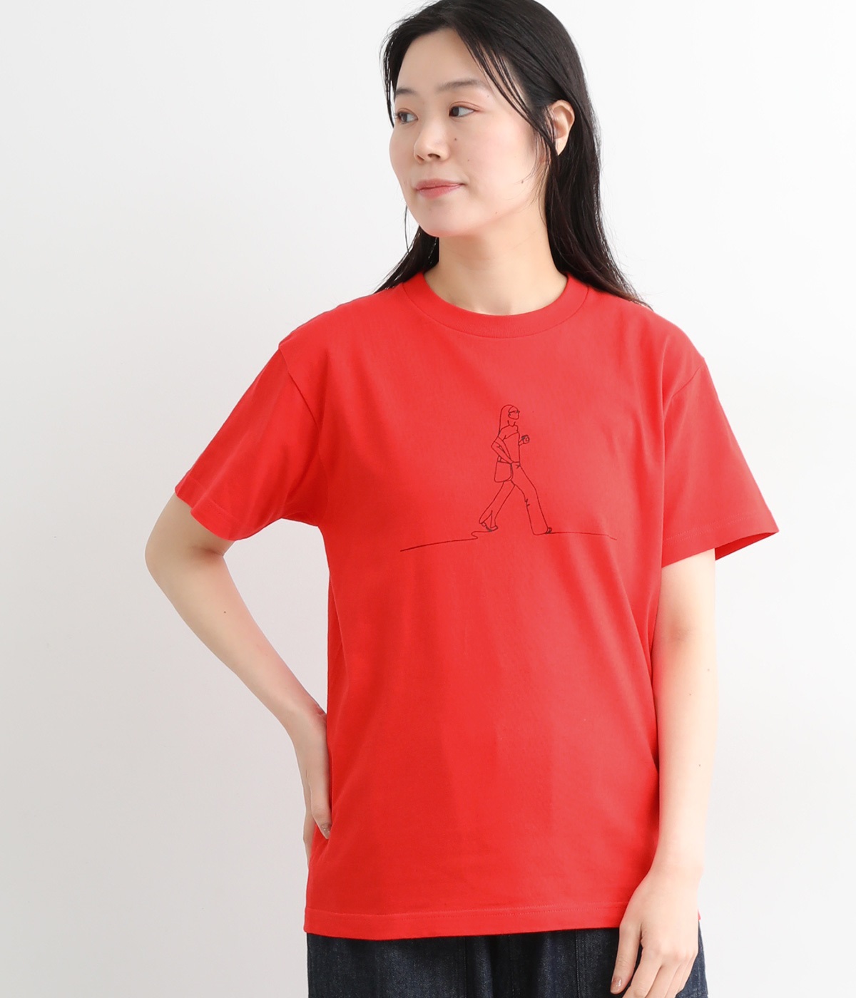 コットン プリント【WOMAN】Tシャツ(レッド-ONESIZE)