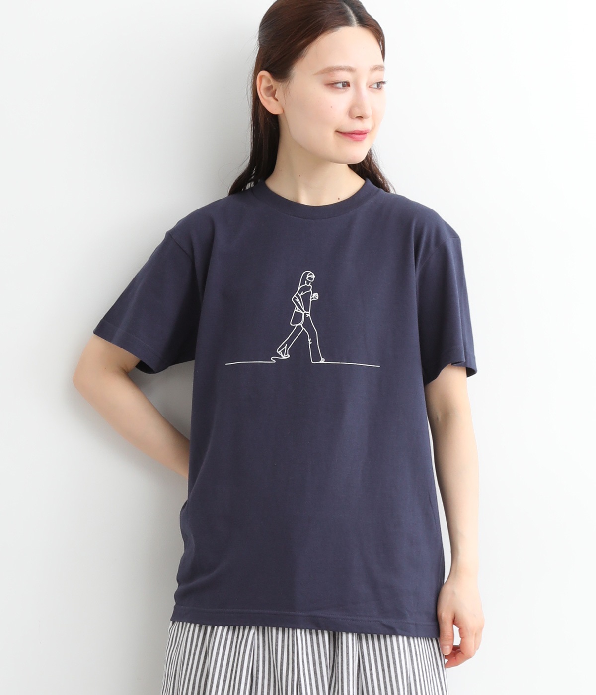 コットン プリント【WOMAN】Tシャツ(ネイビー-ONESIZE)