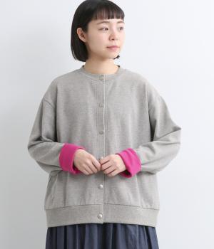 40/20ミニ裏毛コントラストカフスナップカーディガン