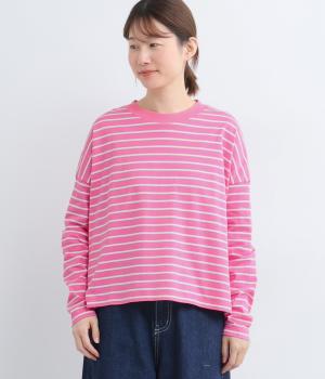 先染40/2天竺ボーダープルオーバー(ローズピンク-F)