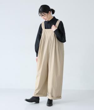 馬布タックサロペットパンツ(ベージュ-F)