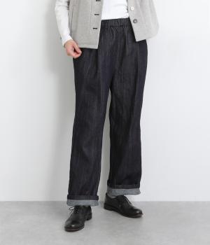 10ozムラ糸デニムワンタックテーパードパンツ