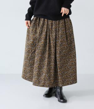 コール天プリントコーデュロイフラワーギャザースカート