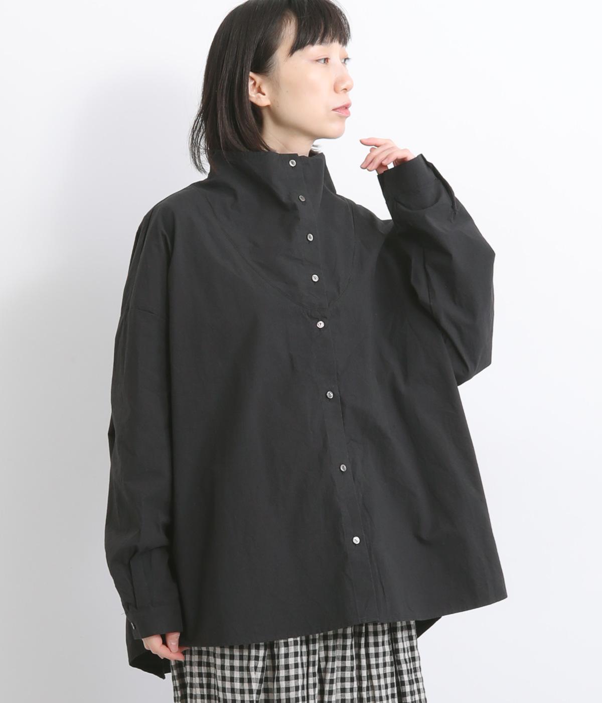 ハイカウントコットンカウルネックシャツ(ブラック-F)