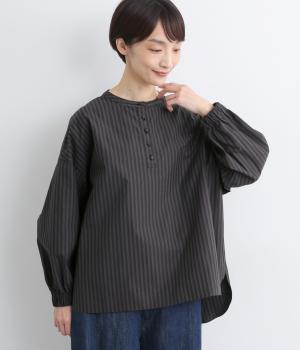 コットンタイプライターバルーンスリーブプルオーバー(ブラックストライプ-F)