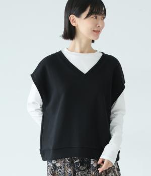 ヴィンテージ裏毛フレンチテリーベスト(ブラック-F)