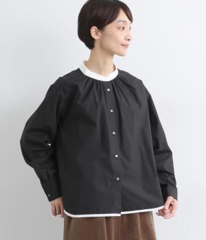 タイプライタースタンドカラークレリックシャツ(ブラック-F)