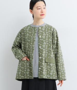 ナチュラルタイプライタークローバー刺繍ショートコート(カーキ-F)