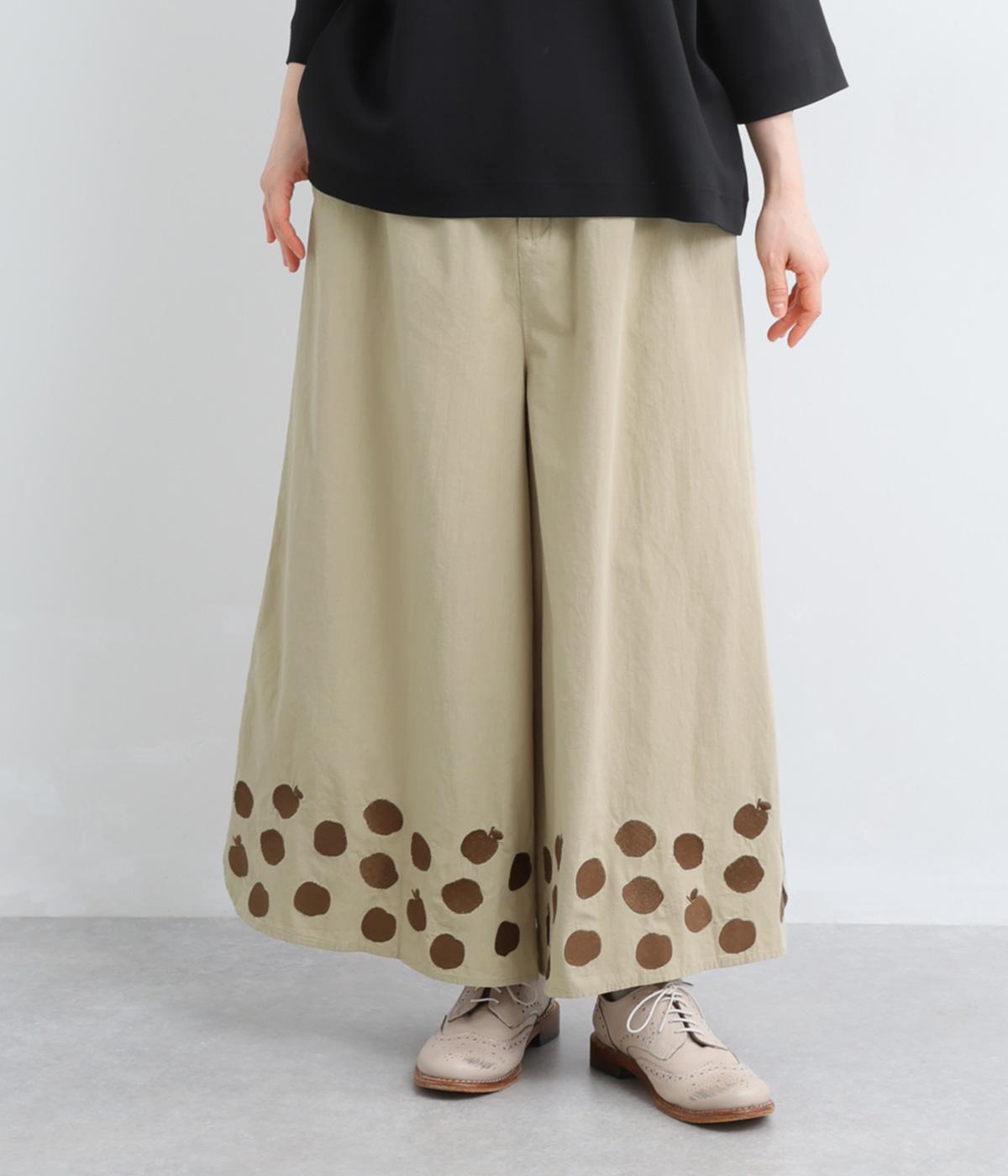 畝あり布帛リンゴギャザーパンツ(ベージュ-F)