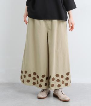 畝あり布帛リンゴギャザーパンツ(ベージュ-F)