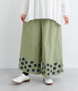 畝あり布帛リンゴギャザーパンツ(グリーン-F)