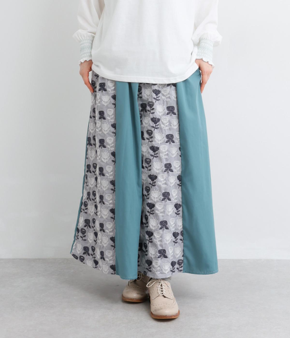 2色北欧花刺繍スカート(グレー-F)