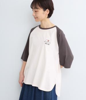 コットン天竺ロゴ刺繍ラグランTシャツ