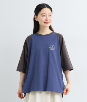 コットン天竺ロゴ刺繍ラグランTシャツ(ネイビー-F)