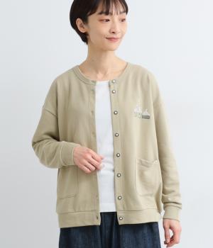 裏毛木のさがら刺繍カーディガン(ベージュ-F)