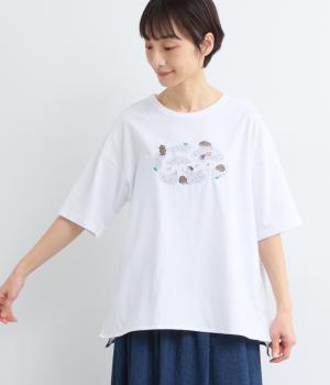薄地天竺もぐらとハリネズミ刺繍Tシャツ