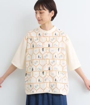 おうち×ネコ　透かし刺繍シャツ