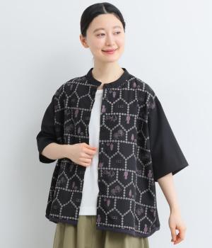 おうち透かし刺繍シャツ(ブラック-F)
