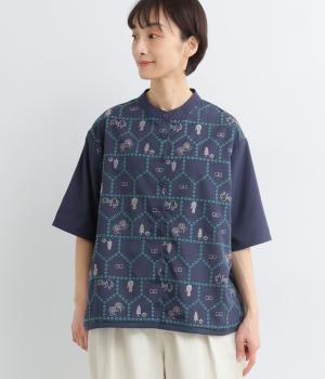おうち透かし刺繍シャツ(ネイビー-F)