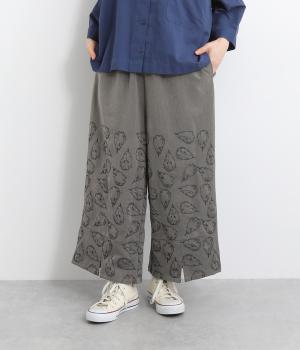 洋なし刺繍スリットパンツ(Mグレー-F)