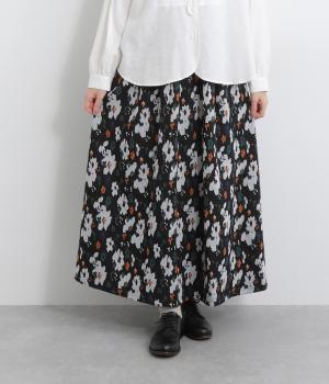 フラワージャカードスカート(ブラック-F)