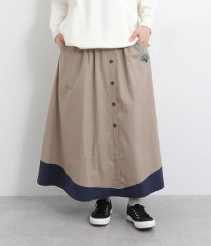 クジャク刺繍スカート(ベージュ-F)