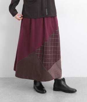 起毛コットン布帛アシンメトリー切替えスカート(パープル-F)