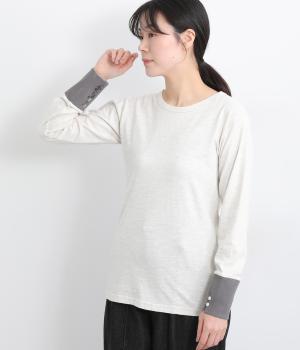 リブ切替え刺繍ロングスリーブ