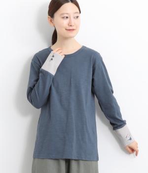 リブ切替え刺繍ロングスリーブ(ブルー-F)