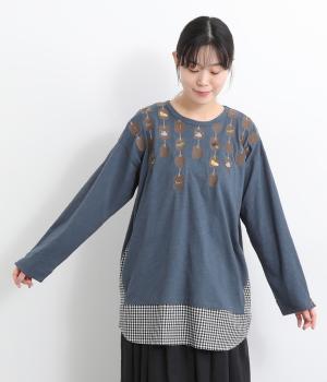 紅茶パック刺繍チュニック(ブルー-F)