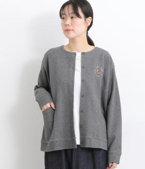 トリ刺繍切替えカーディガン