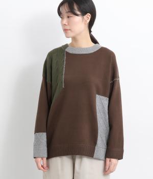 ケーブル編み配色プルオーバー