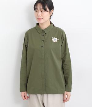 お花ブローチ付きシャツ(カーキ-F)