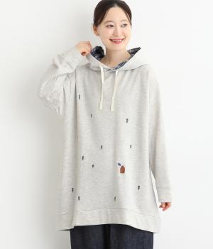 裏毛森小屋の刺繍パーカチュニック(アイボリー-F)