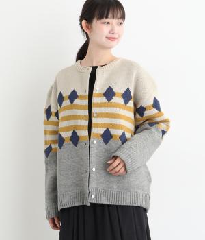 三段ジャカードカーディガン