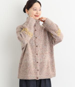 花刺繍ハイネックカーディガン(アイボリー-F)