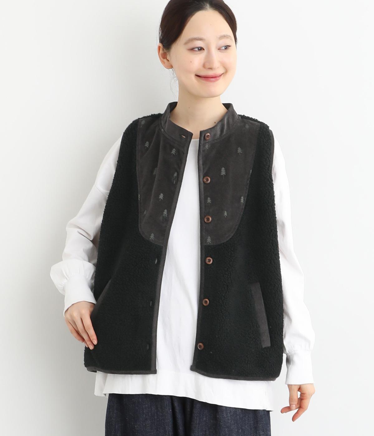 配色ボアベスト(ブラック-F)