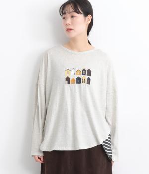 微起毛コットン天竺タウン刺繍ワイドプルオーバー(アイボリー-F)