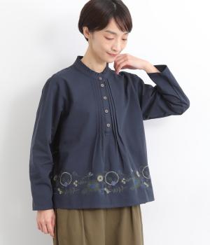コットン布帛花パーツ刺繍ブラウス(ネイビー-F)