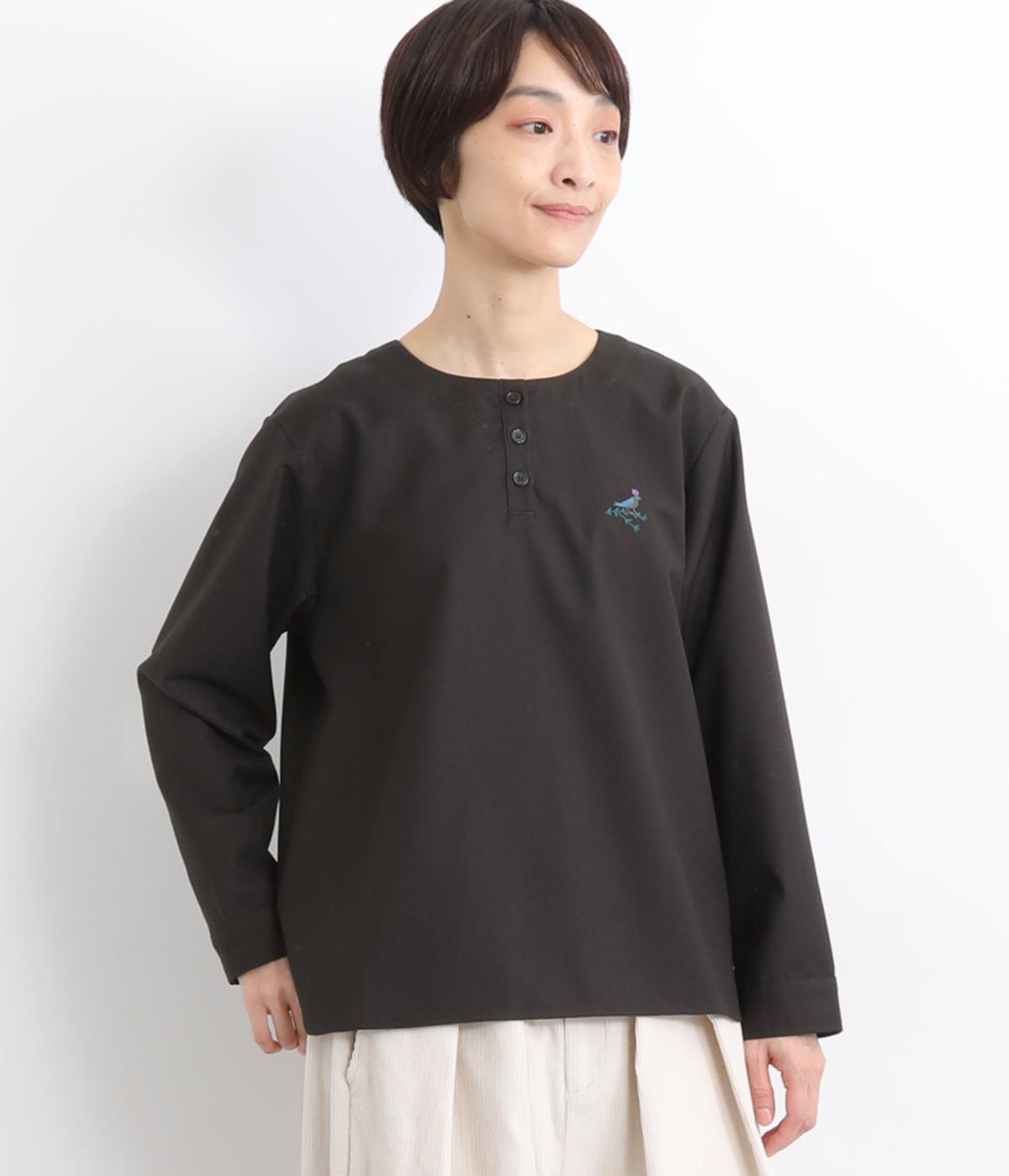 ポリエステルレーヨントリ刺繍ブラウス(ブラック-F)