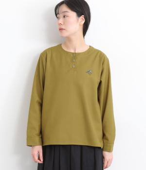 ポリエステルレーヨントリ刺繍ブラウス(マスタード-F)