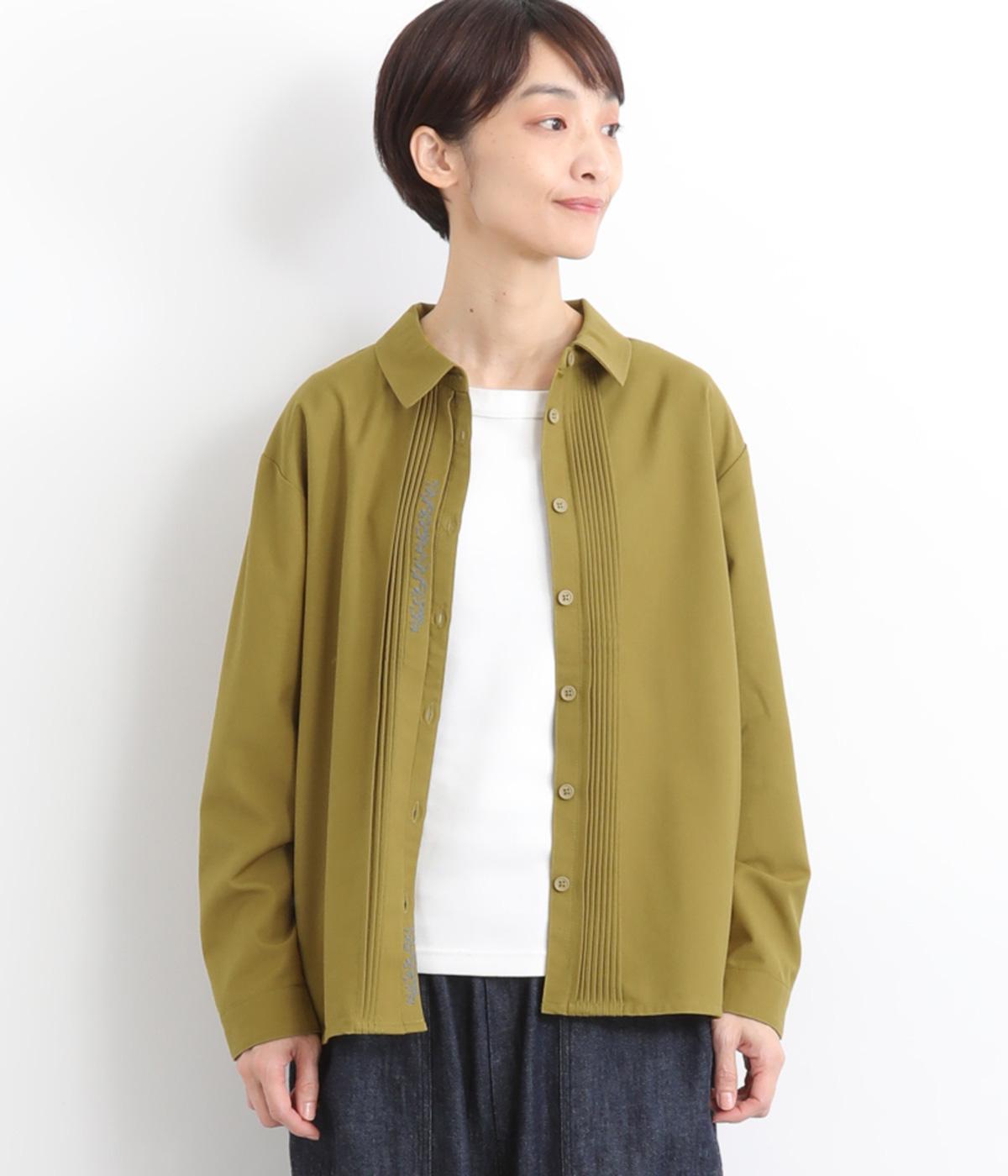 ポリエステルレーヨンはっぱ刺繍シャツ(マスタード-F)