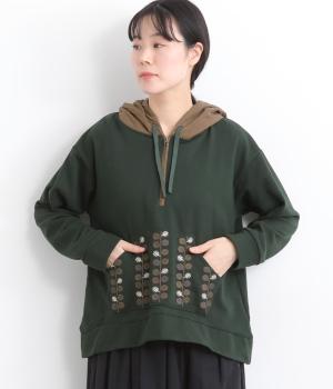 裏毛葉っぱ刺繍パーカ(グリーン-F)