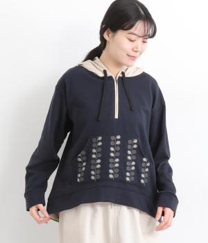 裏毛葉っぱ刺繍パーカ(ネイビー-F)