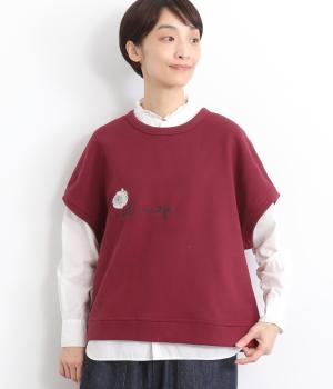 裏起毛ノットアモップ刺繍ベスト(レッド-F)