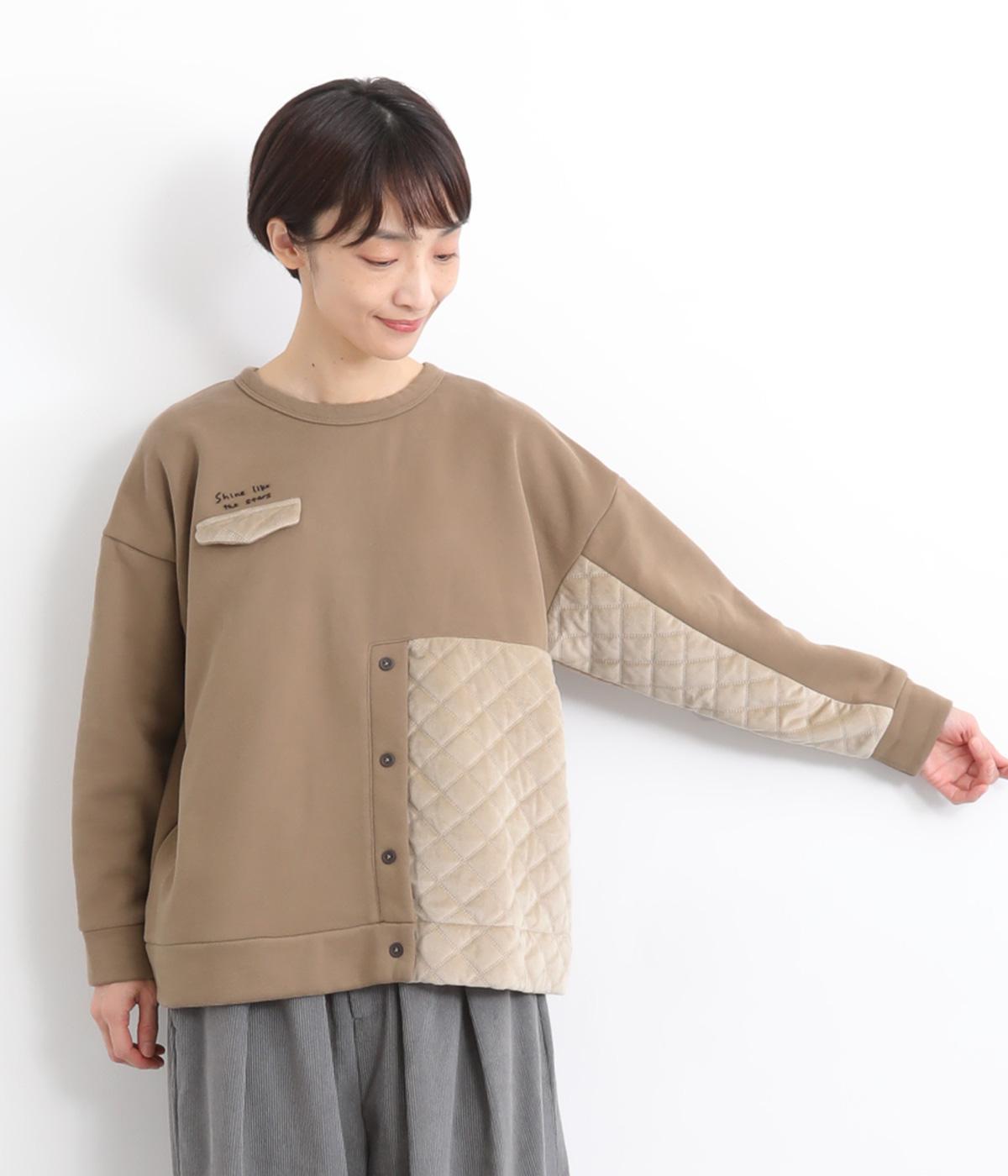 キルティング裏起毛切替えプルオーバー(モカ-F)